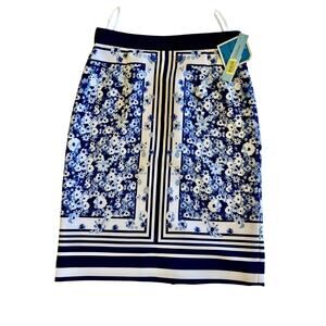 NWT Antonio Melani Pencil Skirt – Blue & White, Fully Lined, Size 2